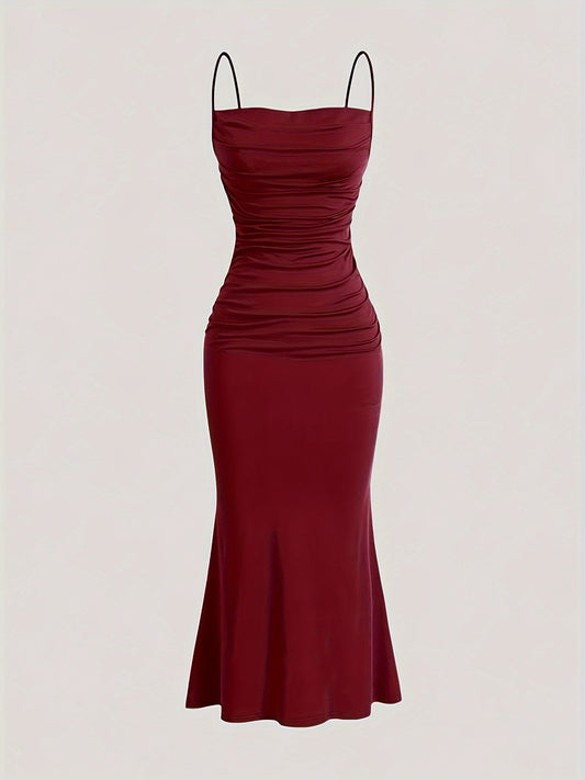 Damen Abendkleid mit Raffungen und Spaghettiträgern – Elegantes Maxikleid für festliche Anlässe