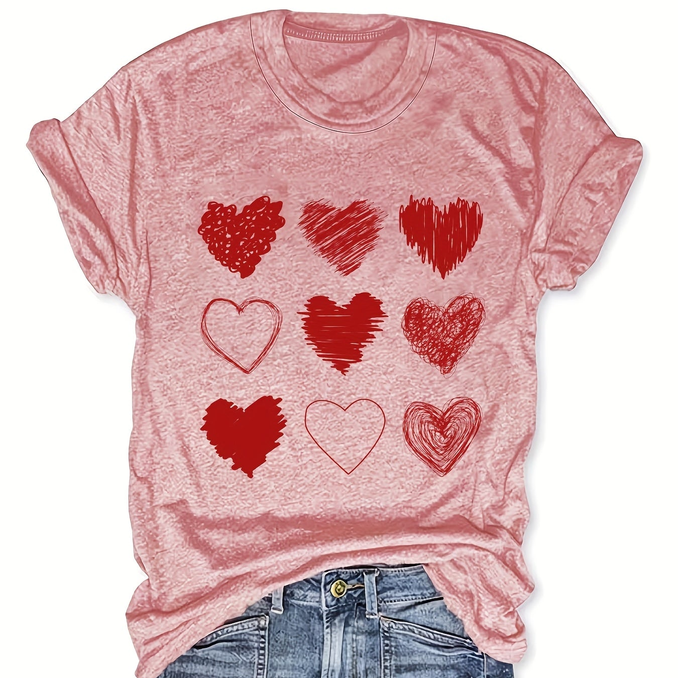 Damen T-Shirt mit Herz-Print und Kurzarm – Verspieltes Freizeitshirt mit Grafikdesign
