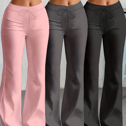 Damen Flared Freizeithosen mit Kordelzug – Bequeme High-Waist Loungepants im 3er-Pack