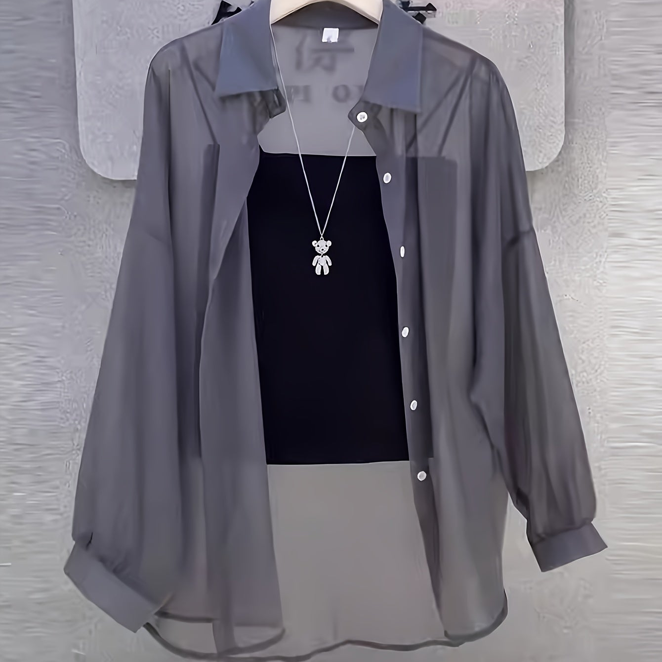 Damen Elegantes Zweiteiler-Set mit Transparenter Bluse und Bandeau Top – Modisches Layering für Alltag und Ausgehen