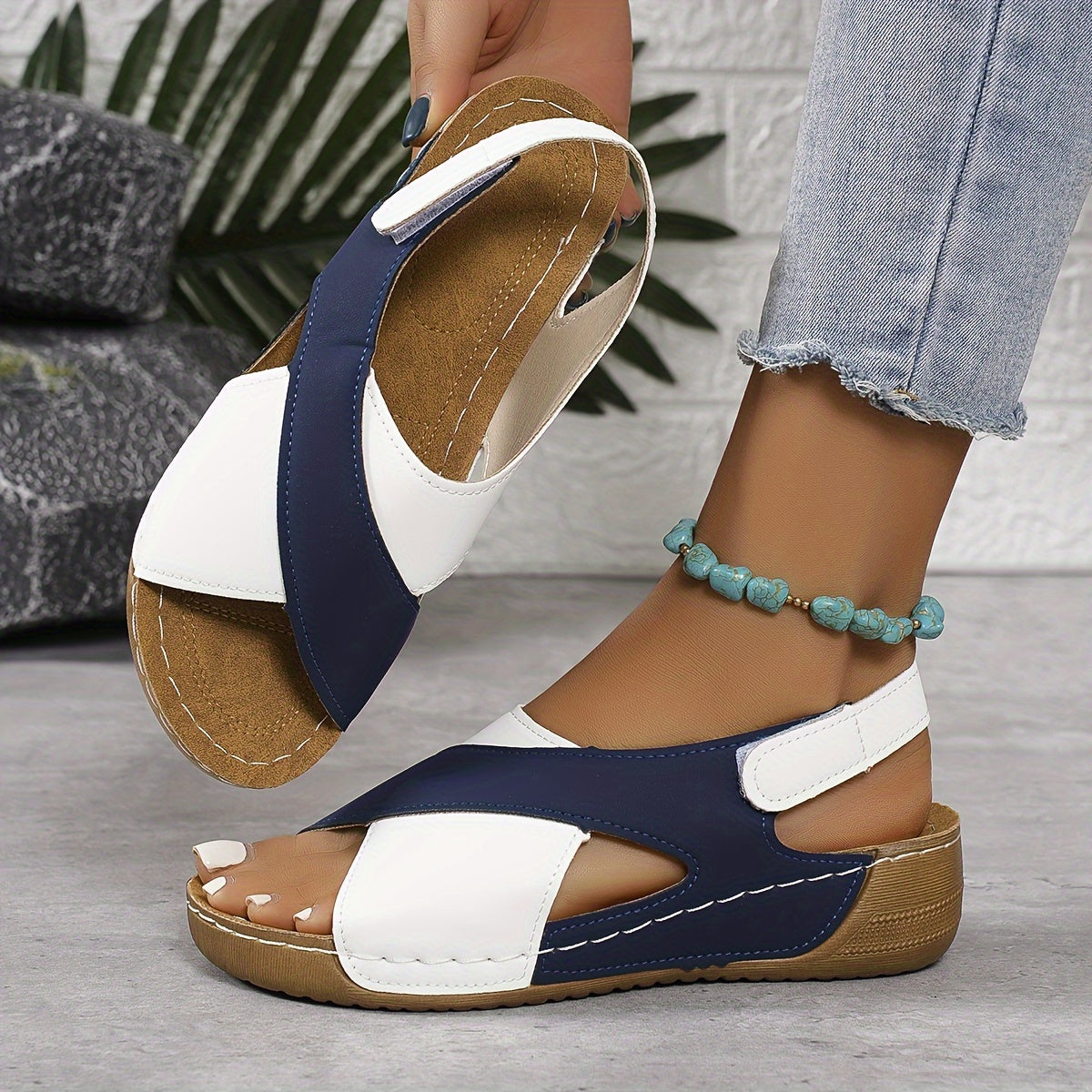 Damen Komfort-Sandalen für Alltag und Freizeit – Orthopädische, Bequeme Sommerschuhe mit Klettverschluss