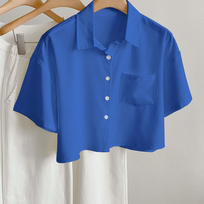 Damen Kurzarm Cropped Hemd im modernen Casual-Stil mit Knopfleiste