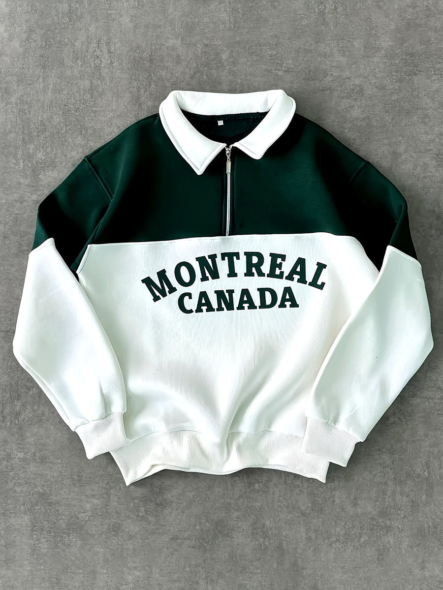 Sweatshirt Polo-Kragen Half-Zip Mehrfarbig mit Montreal Canada Aufdruck