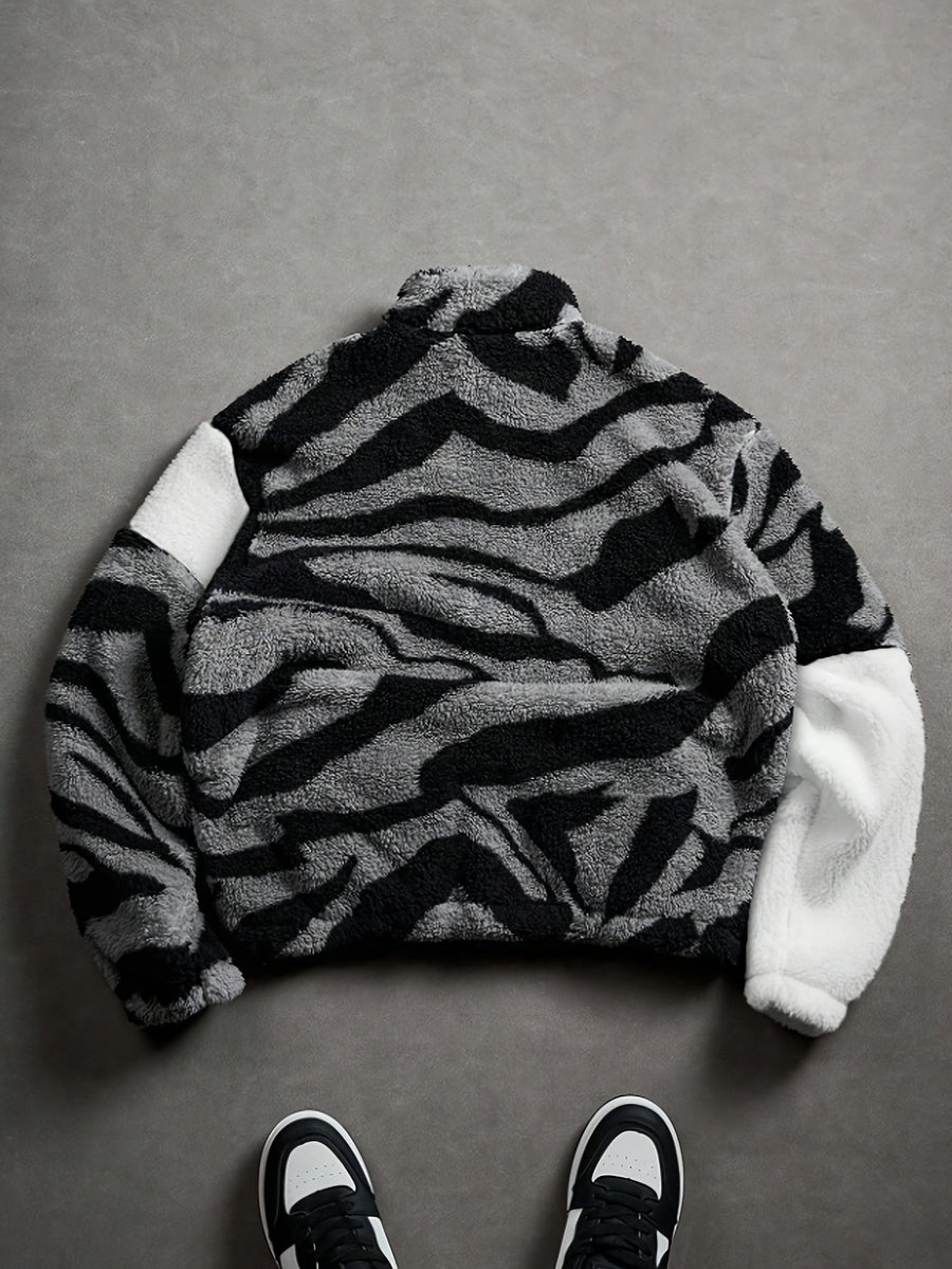 Fleecejacke mit Stehkragen und Reißverschluss, mehrfarbig