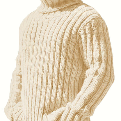Rollkragen Strickpullover für Herren, Grobstrick, langärmelig, unifarben