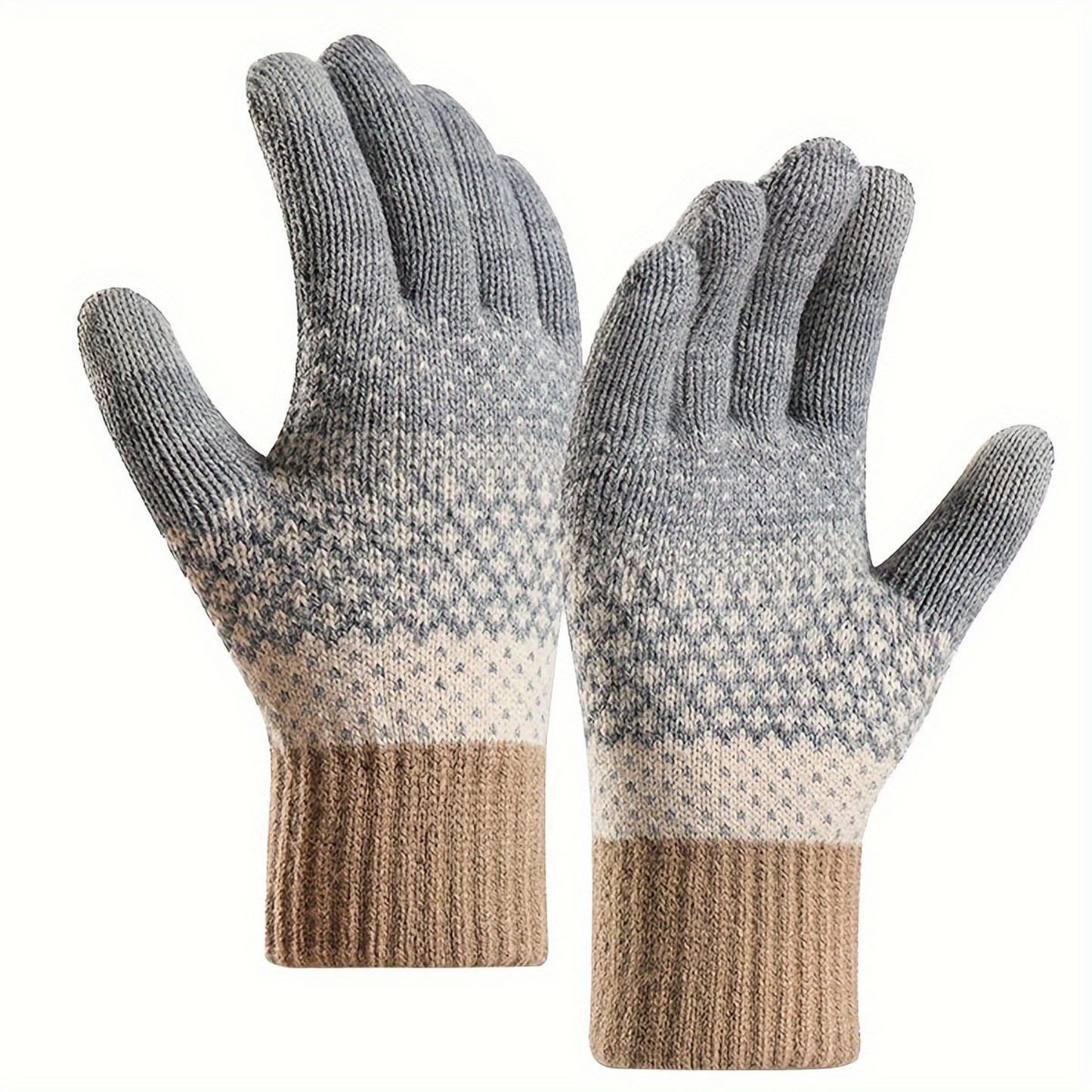 Winter Strickhandschuhe mit Muster in Gelb Weiß Grün Warme Touchscreen-Handschuhe für Damen & Herren