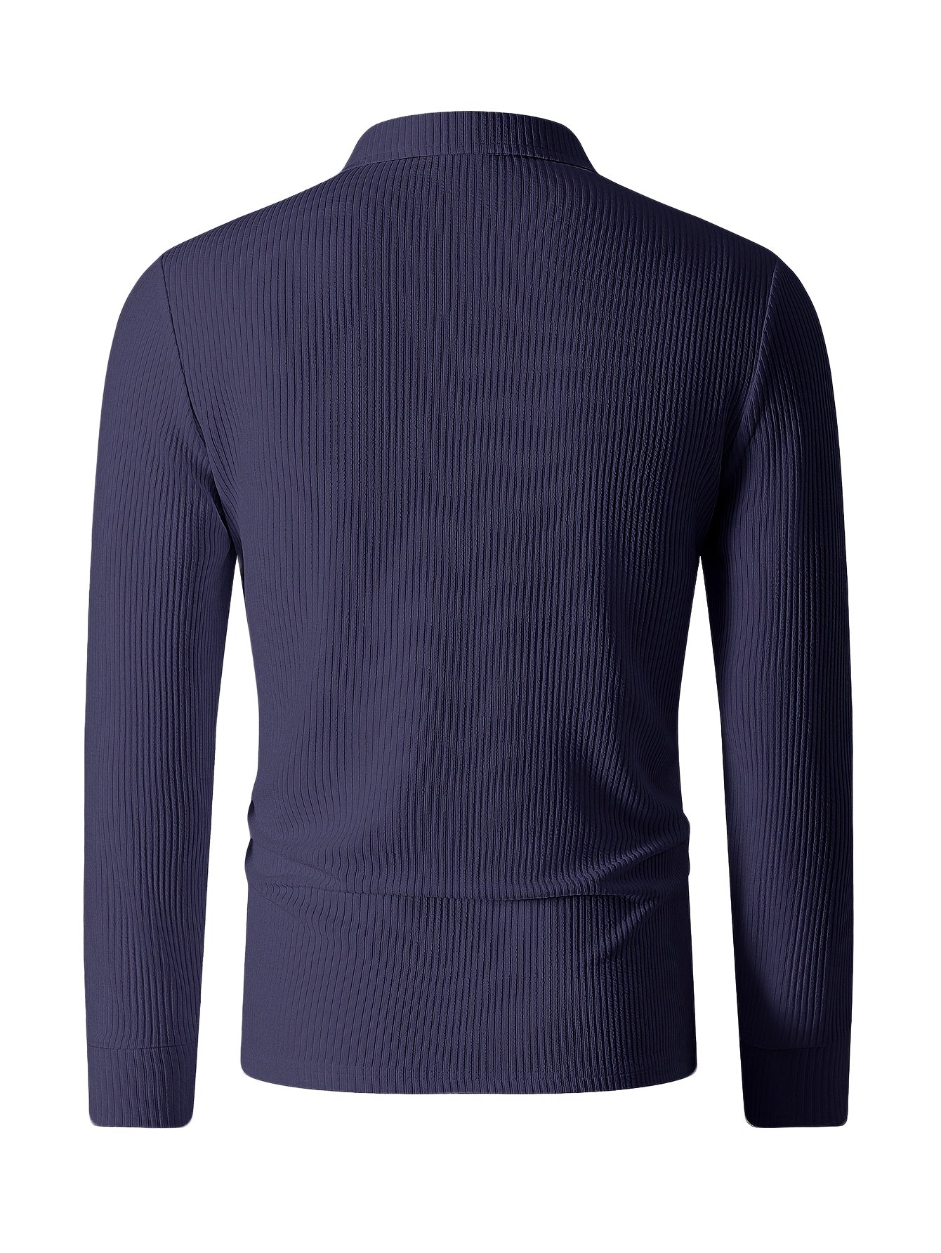 Herren Rippstrick Polo-Pullover mit Reißverschluss, Langarm