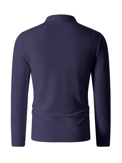 Herren Rippstrick Polo-Pullover mit Reißverschluss, Langarm