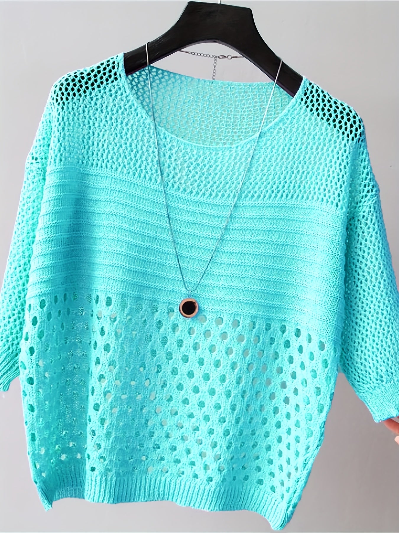 Damen Häkelshirt im Boho-Stil – Locker geschnittenes Strickoberteil mit geometrischem Muster