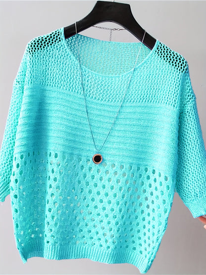 Damen Häkelshirt im Boho-Stil – Locker geschnittenes Strickoberteil mit geometrischem Muster