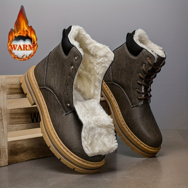 Warm gefütterte Schnürstiefeletten für Herren – Robuste Winterstiefel mit Profilsohle