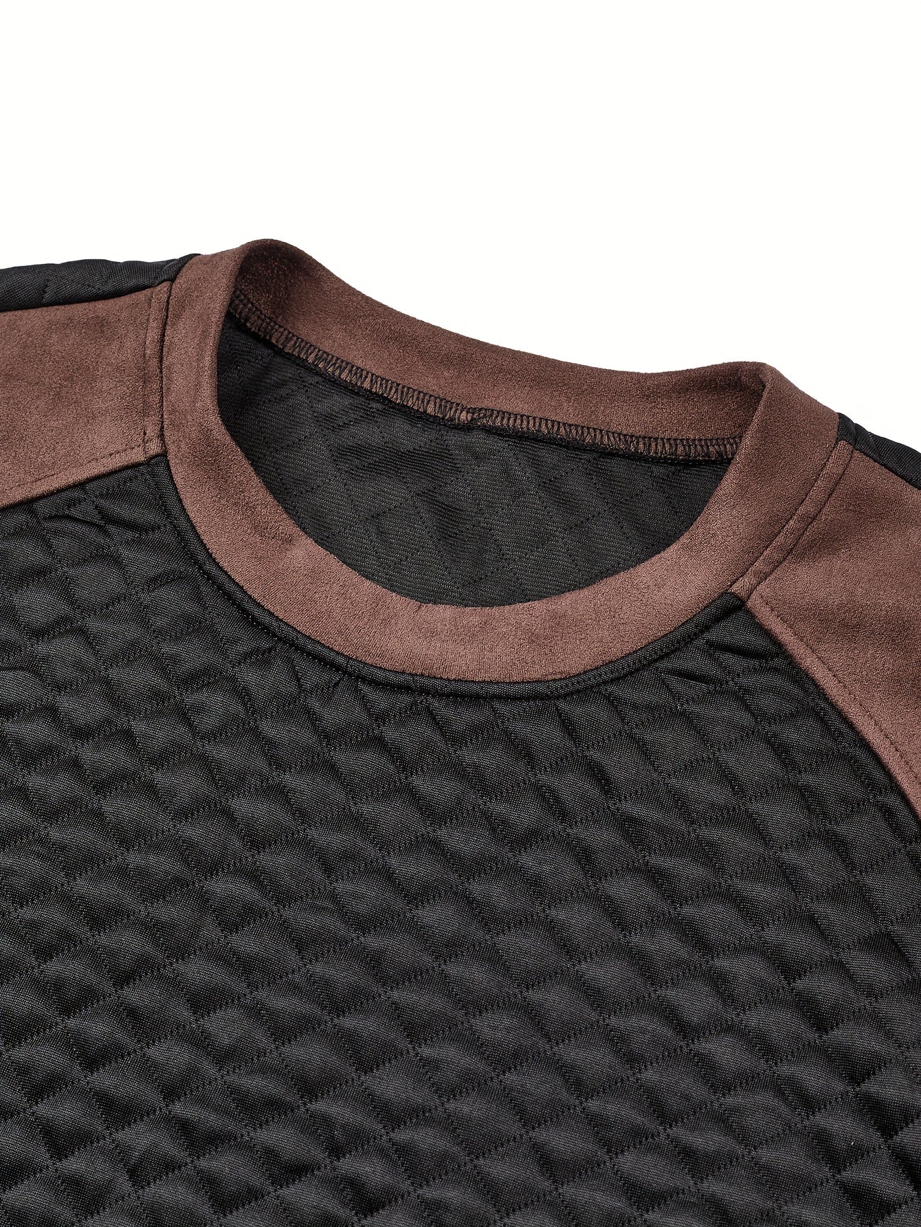 Herren Stepp-Sweatshirt Rundhals Schwarz-Braun mit Kängurutasche