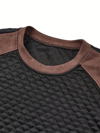 Herren Stepp-Sweatshirt Rundhals Schwarz-Braun mit Kängurutasche
