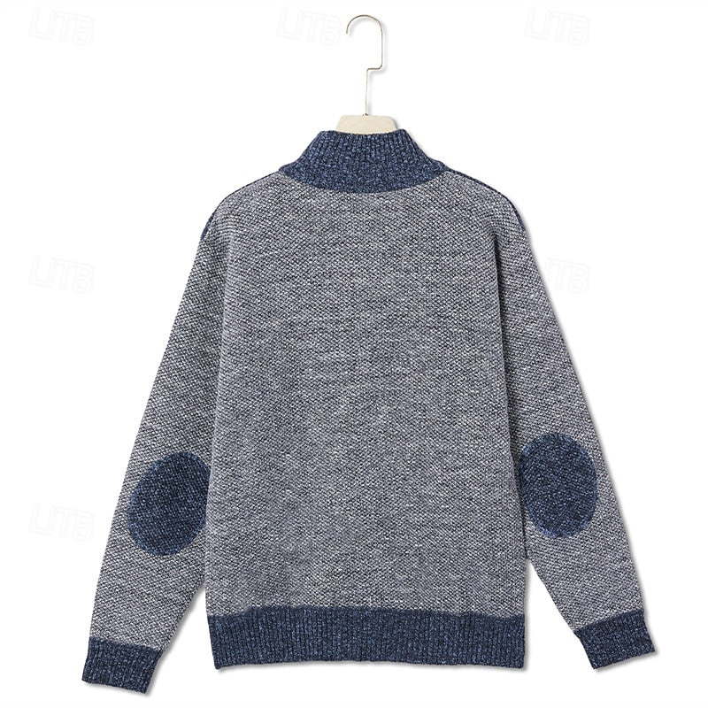 Herren Strickjacke Reißverschluss Stehkragen mit Kontrast-Einsätzen