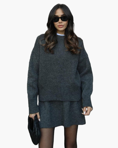 Damen Strickset – Modisches Herbst-Winter Outfit mit Pullover und Rock, Elegant & Bequem