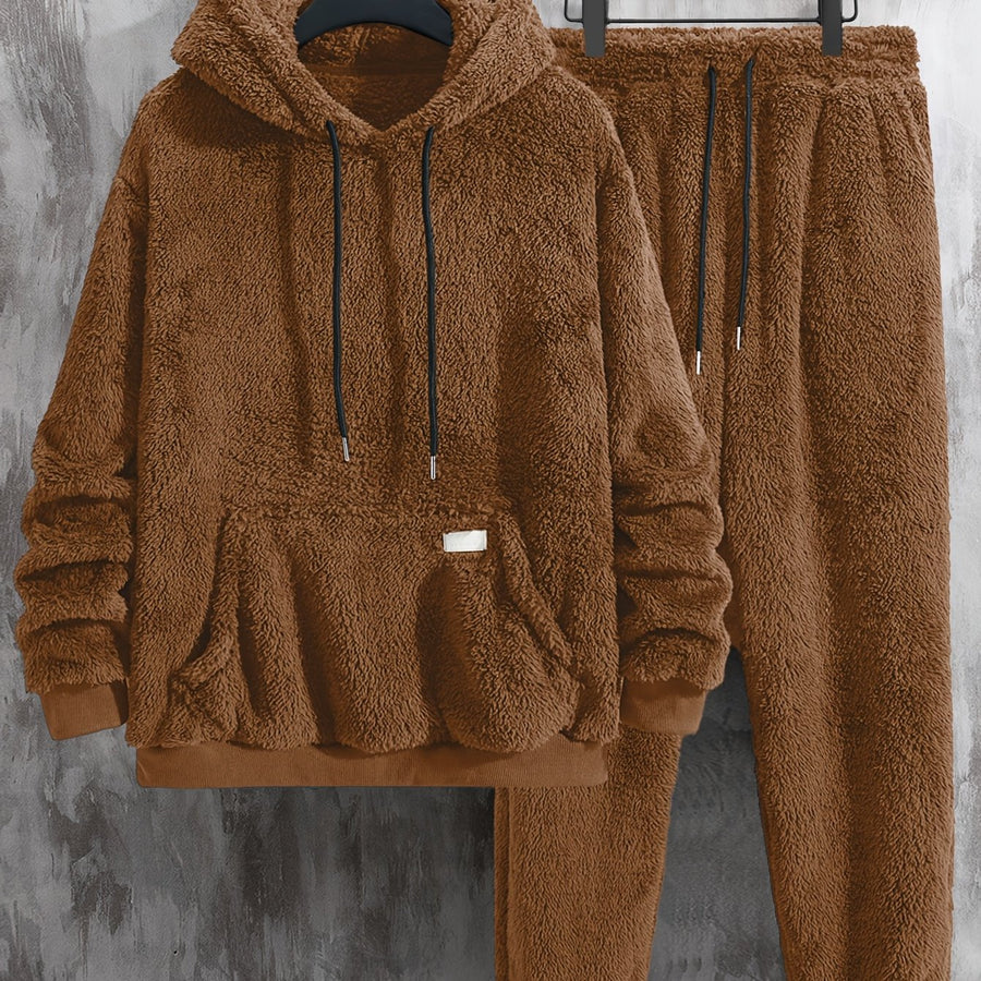 Unisex Teddy-Fleece Hausanzug mit Kapuze und Hose - Kuscheliger Hoodie-Jogginganzug