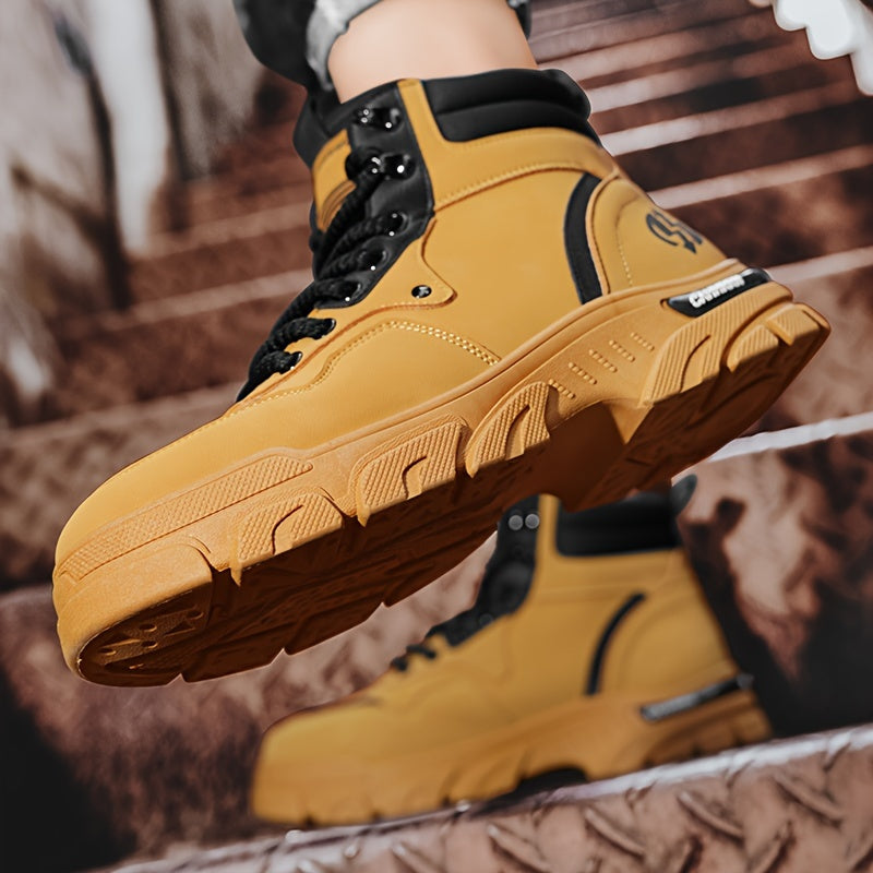 Unisex High-Top Sneaker-Stiefel mit Schnürung, kräftige Sohle, Schwarz/Grau