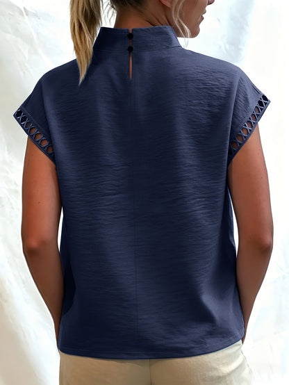 Damen Bluse mit Stehkragen und Cut-Out-Details – Eleganter Stil für Büro & Freizeit