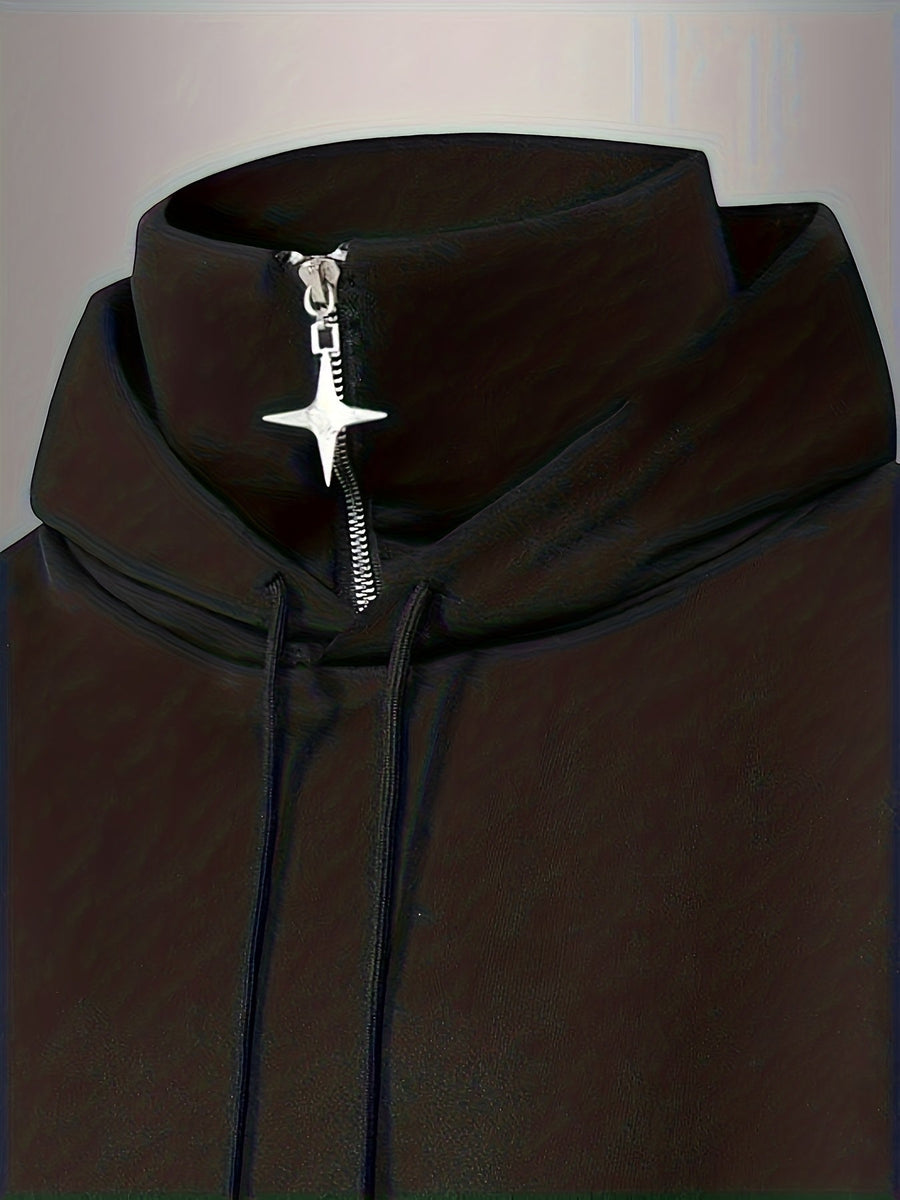 Hoodie Schwarz mit Reißverschluss-Kragen und Kapuze Oversize