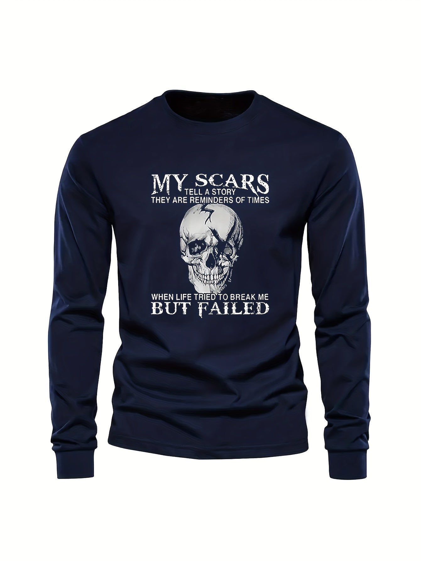Herren Langarmshirt mit Totenkopf-Druck und Spruch – Rundhals