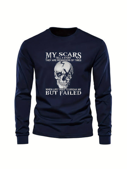 Herren Langarmshirt mit Totenkopf-Druck und Spruch – Rundhals