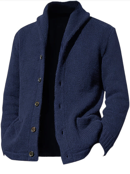Herren Strickjacke Schalkragen Knopfleiste Dunkelblau Langarm