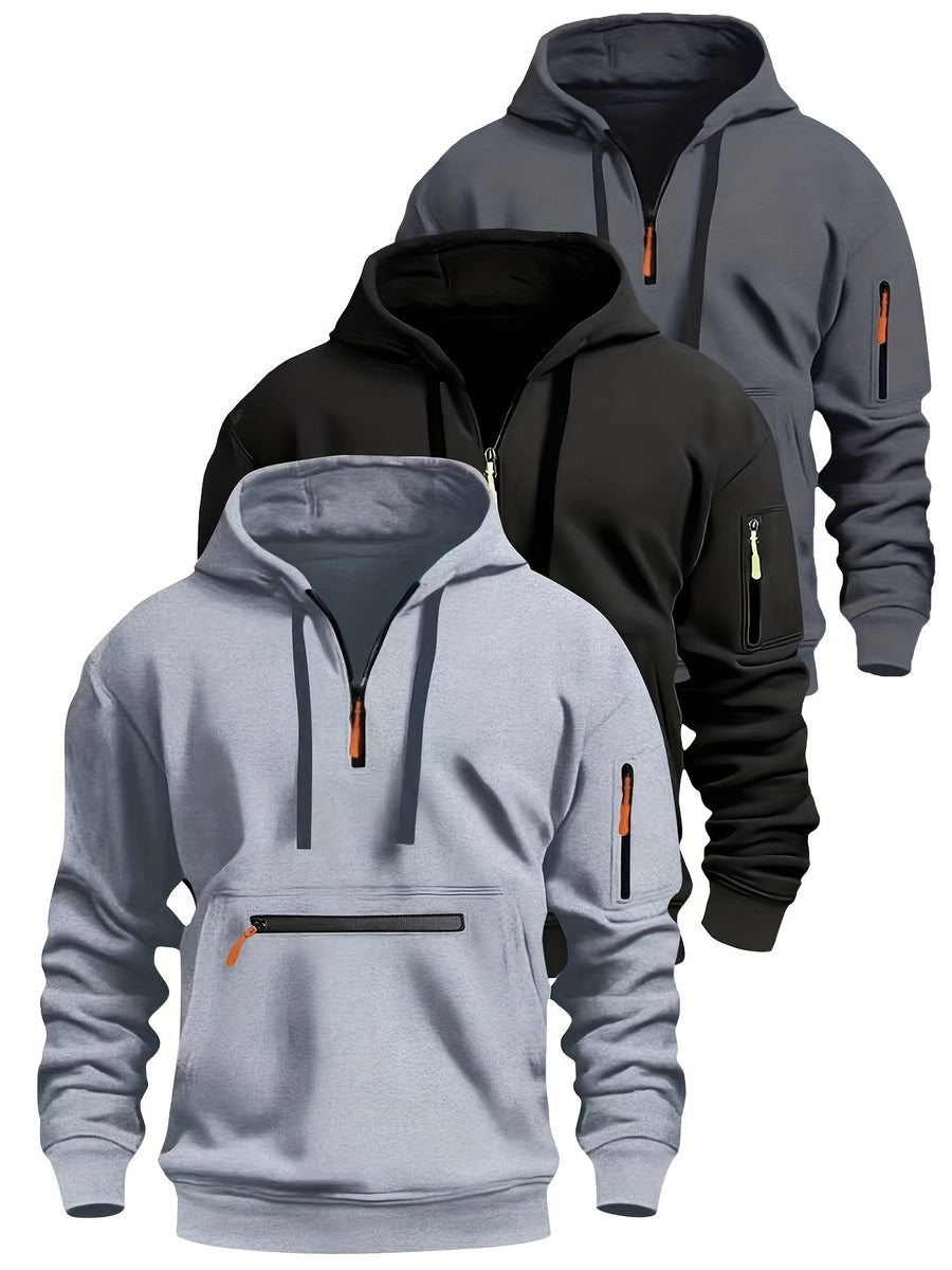 Herren Hoodie mit halbem Reißverschluss, Kapuze und Reißverschlusstaschen
