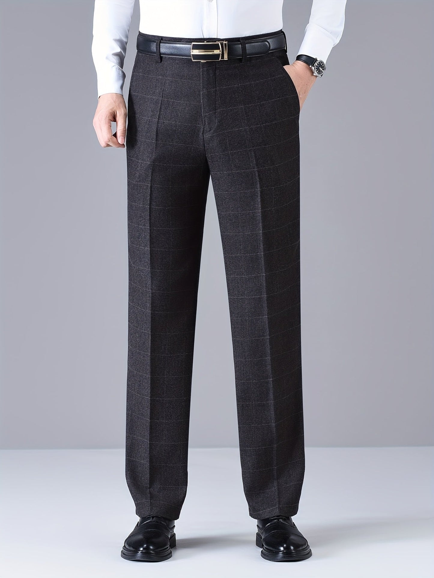 Herren Hose Kariert Gerades Bein Klassischer Schnitt Elegante Freizeithose