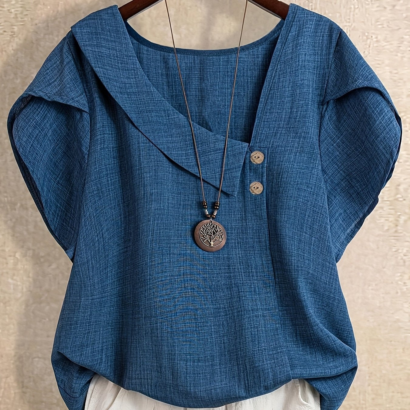 Damen Asymmetrische Tunika Bluse mit Knopfdetail und weitem Schnitt – Stilvolles Freizeit- und Büro-Outfit