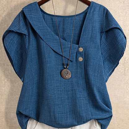 Damen Asymmetrische Tunika Bluse mit Knopfdetail und weitem Schnitt – Stilvolles Freizeit- und Büro-Outfit