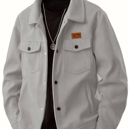 Herren Cordhemd Jacke Freizeit Übergangsjacke mit Knopfleiste & Brusttaschen