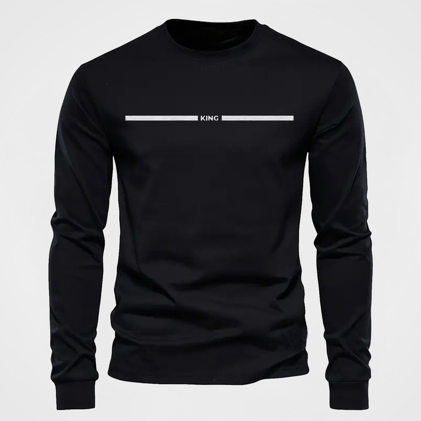 Herren Langarmshirt mit Rundhalsausschnitt und KING-Druck, lässig