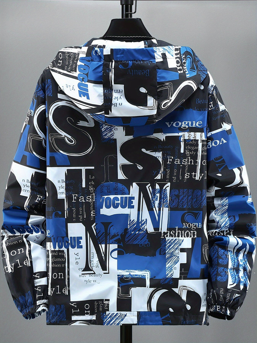Übergangsjacke Herren Damen mit Kapuze & Allover-Print - Bunt