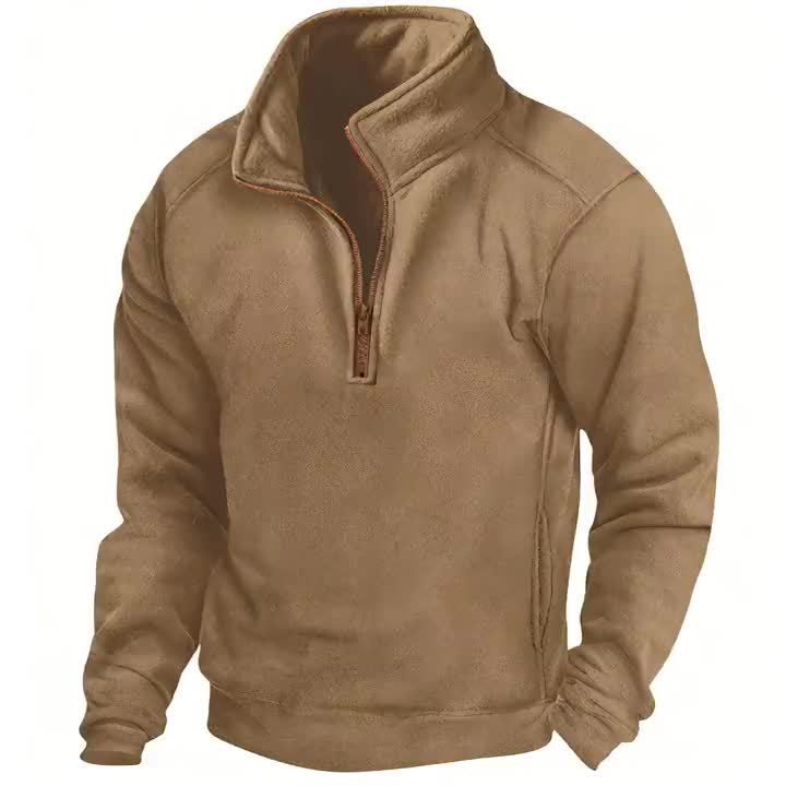 Fleece Pullover mit Stehkragen und kurzem Reißverschluss