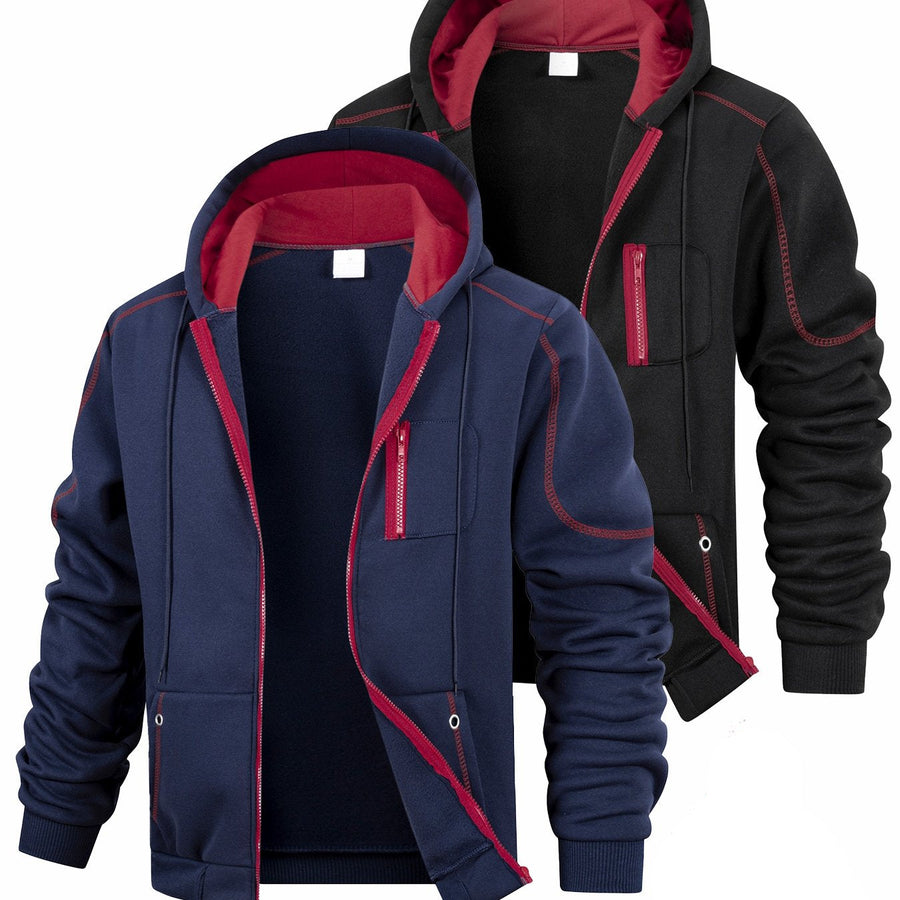 2er Pack Herren Kapuzenjacke mit Reißverschluss, sportliche Hoodie-Sets