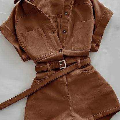 Damen Utility-Style Overall mit Gürtel und Kurzarm – Modischer Einteiler für Alltag und Freizeit