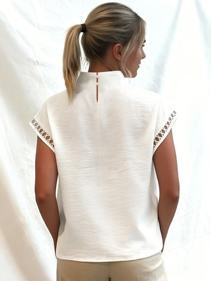 Damen Bluse mit Stehkragen und Cut-Out-Details – Eleganter Stil für Büro & Freizeit