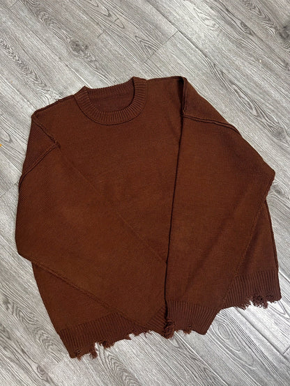 Unisex Distressed Pullover mit Rundhals und Rippstrickbündchen