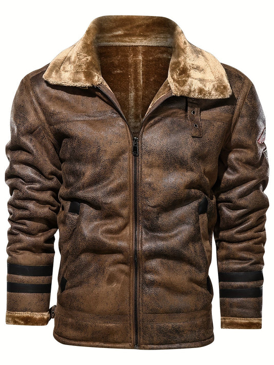 Herren Pilotenjacke mit Fellkragen und Reißverschluss