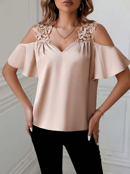 Damen Cold-Shoulder Bluse mit Spitze und Elegantem Schnitt für Alltag und Ausgehen