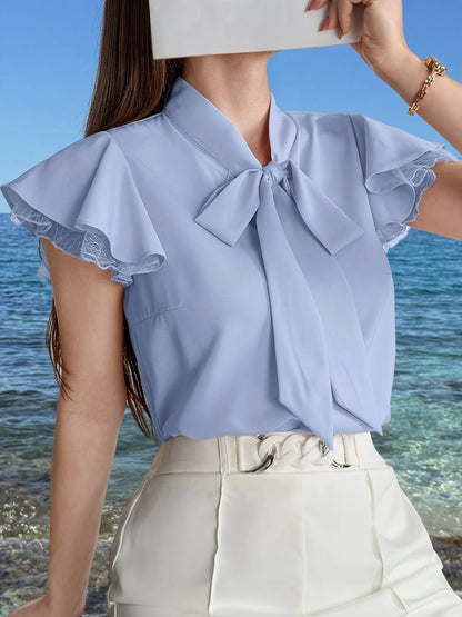 Damen Bluse mit Schleifenkragen und Volantärmeln – Eleganter Business- und Freizeitstil