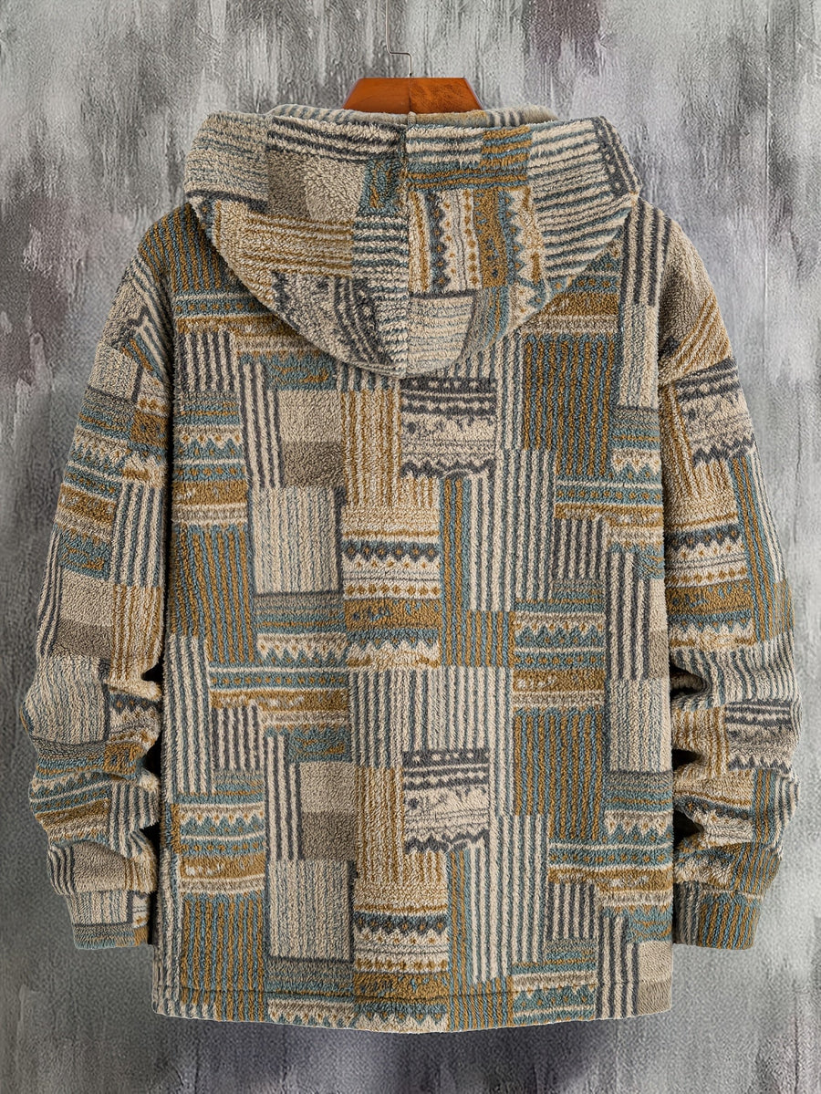 Heren patchwork-hoodie van teddyfleece met quarter-zip