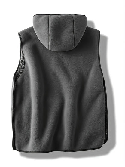 Unisex Kapuzenweste Fleece-Optik mit Kängurutasche und seitlichen Knöpfen