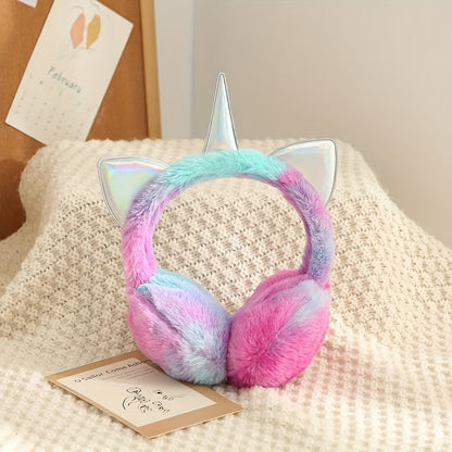 Unicorn Ohrenschützer für Kinder, Plüsch, mehrfarbig, mit Horn & Ohren
