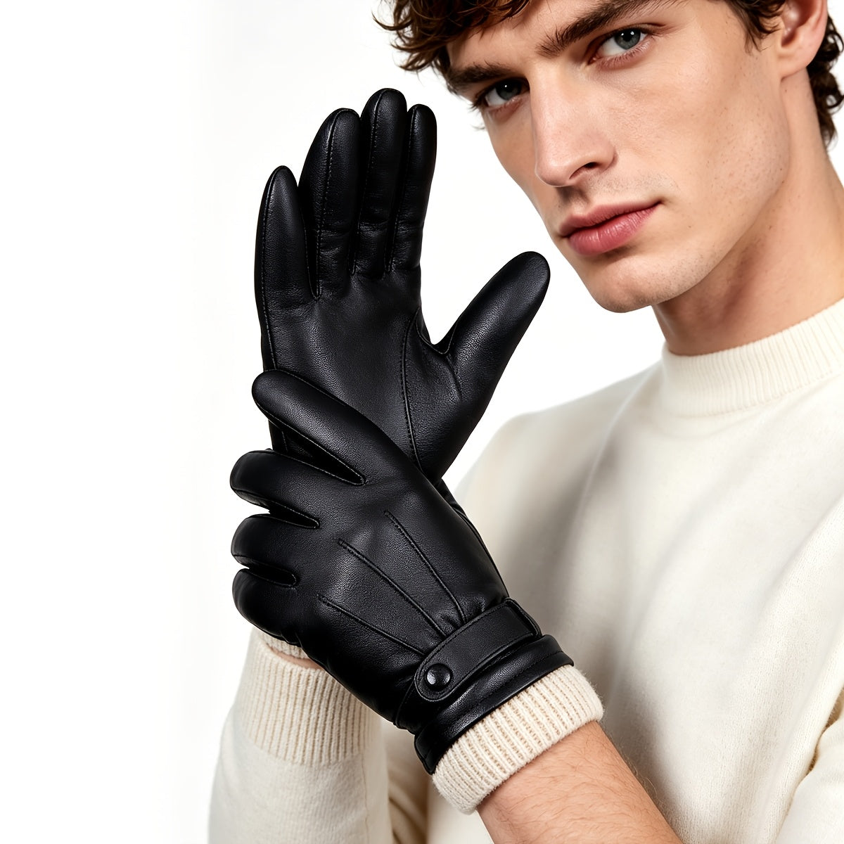 Unisex zwarte winterhandschoenen met gebreide boord en zachte voering