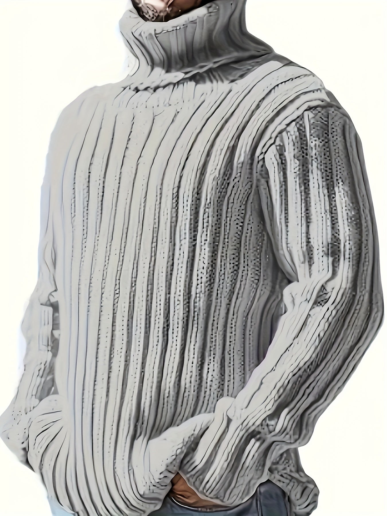 Rollkragen Strickpullover für Herren, Grobstrick, langärmelig, unifarben