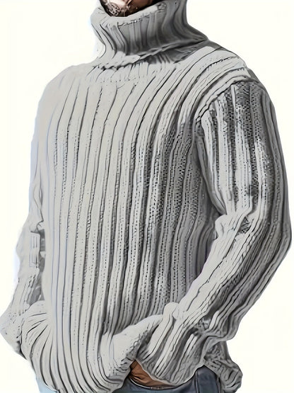 Rollkragen Strickpullover für Herren, Grobstrick, langärmelig, unifarben