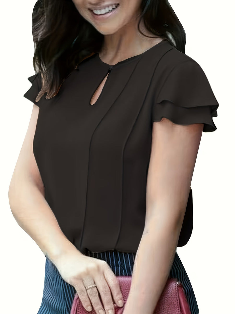 Damen Elegante Bluse mit Volantärmeln und Schlüssellochausschnitt – Perfekt für Büro und Ausgehen