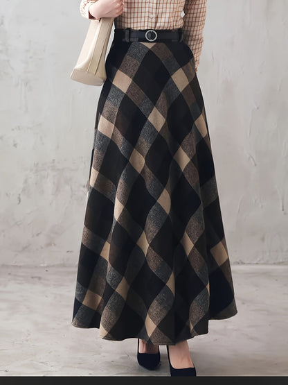 Damen Maxirock Plaidmuster A-Linie Karo Optik