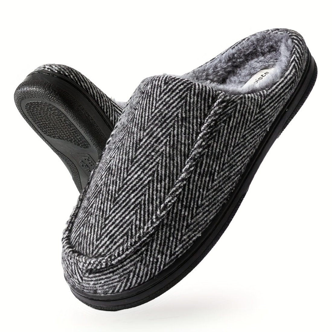 Unisex Hausschuhe Slipper Kariert Schwarz Weiß mit Plüschfutter
